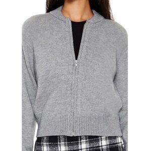 Forever 21 Zip-up Gray Knit Bomber Sweater